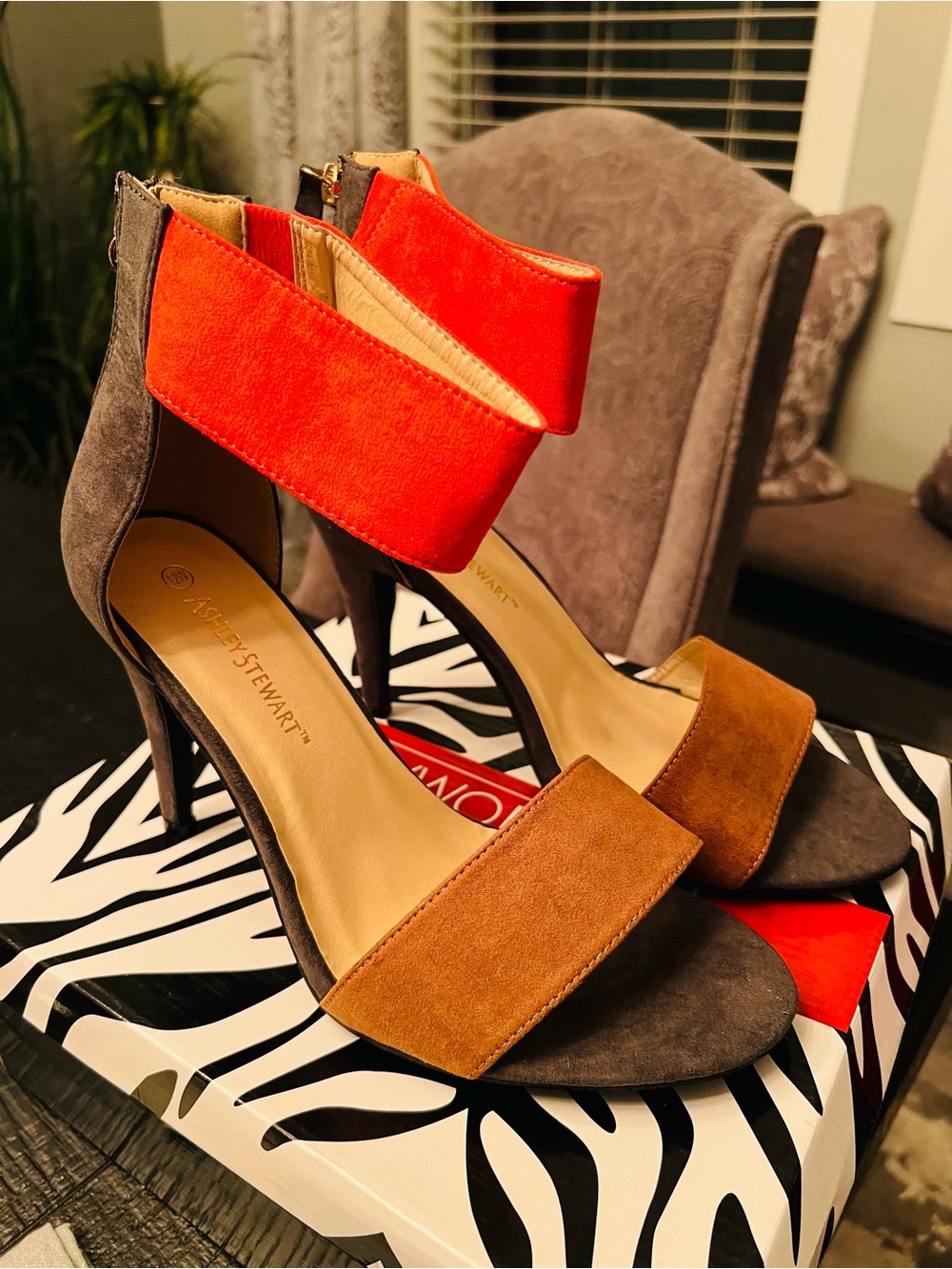 Ashley Stewart Women's Multicolor Suede Ankle Strap Heels